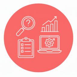 Market audit and benchmarking icon showing analysis of digital presence, branding, communication, and competition for automotive businesses.