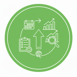 Measurement and continuous optimisation icon for tracking visibility, lead quality, and campaign performance in automotive workshops.